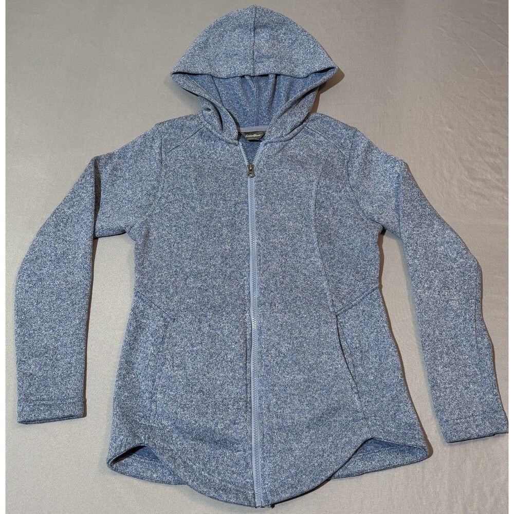 EDDIE BAUER Heather Blue Full Zip Hoodie Women’s Small Long Sleeve Fleece Knit